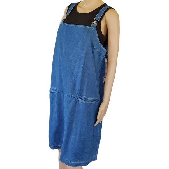 VTG Chambray Jumper Dress Women's 16 Blue Suspenders Pockets Boston Classics - Picture 1 of 12